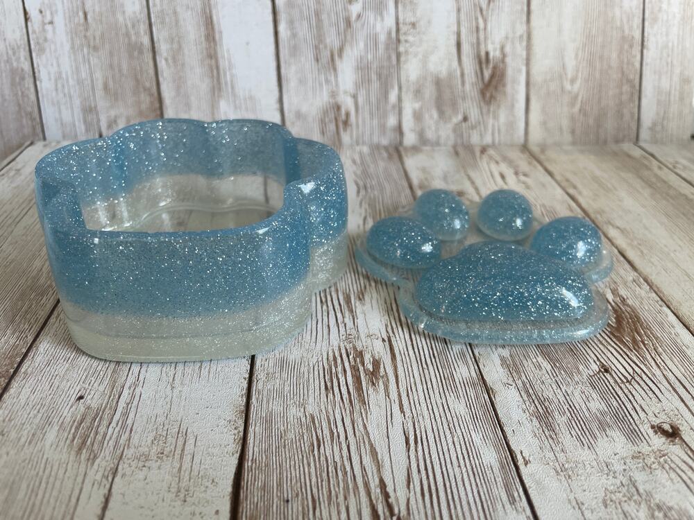 Frosted Blue Paws Trinket Box – Handmade Resin Jewelry Storage